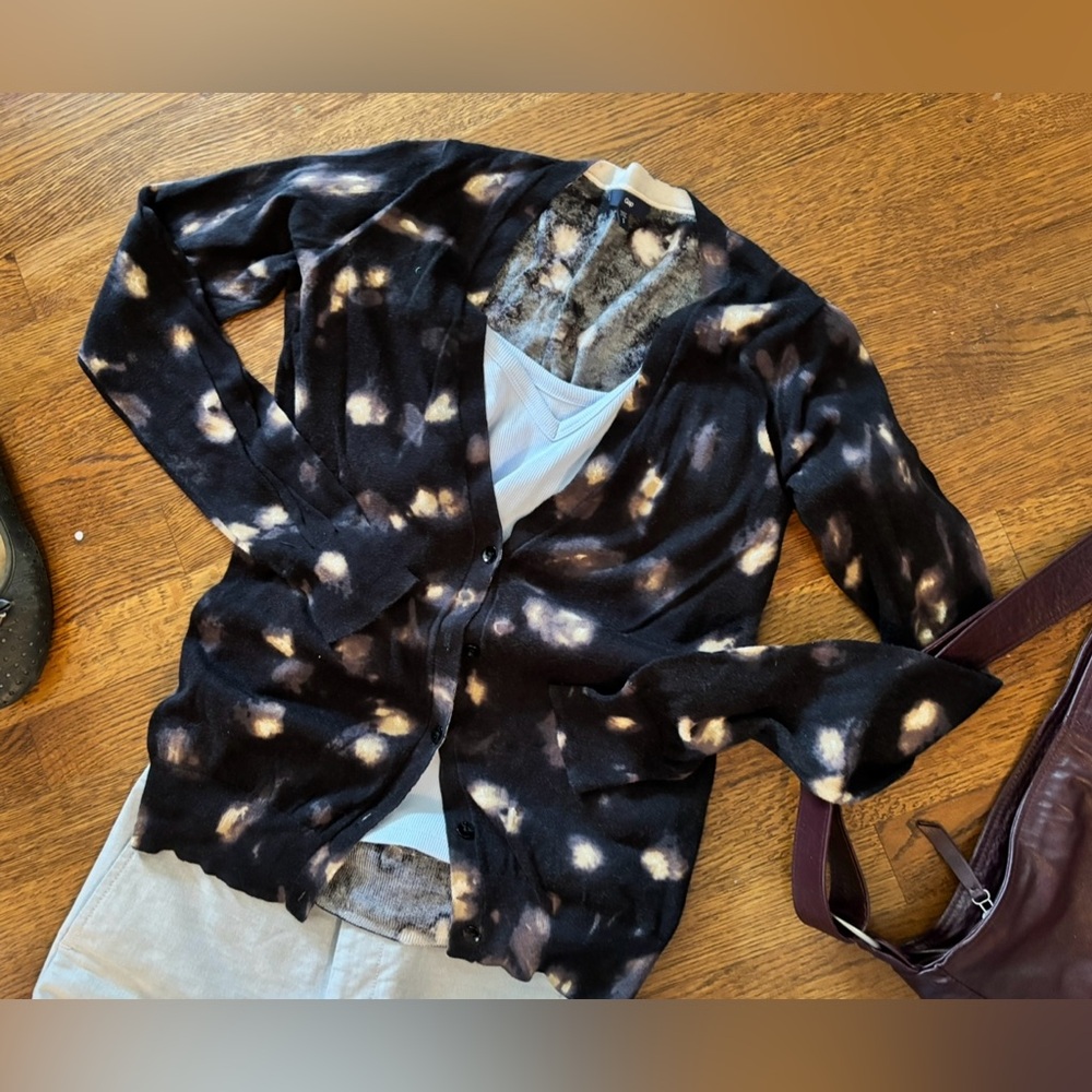 2/$20 EUC vintage GAP Black/Gray print 100% cotton cardigan, S, boho preppy
